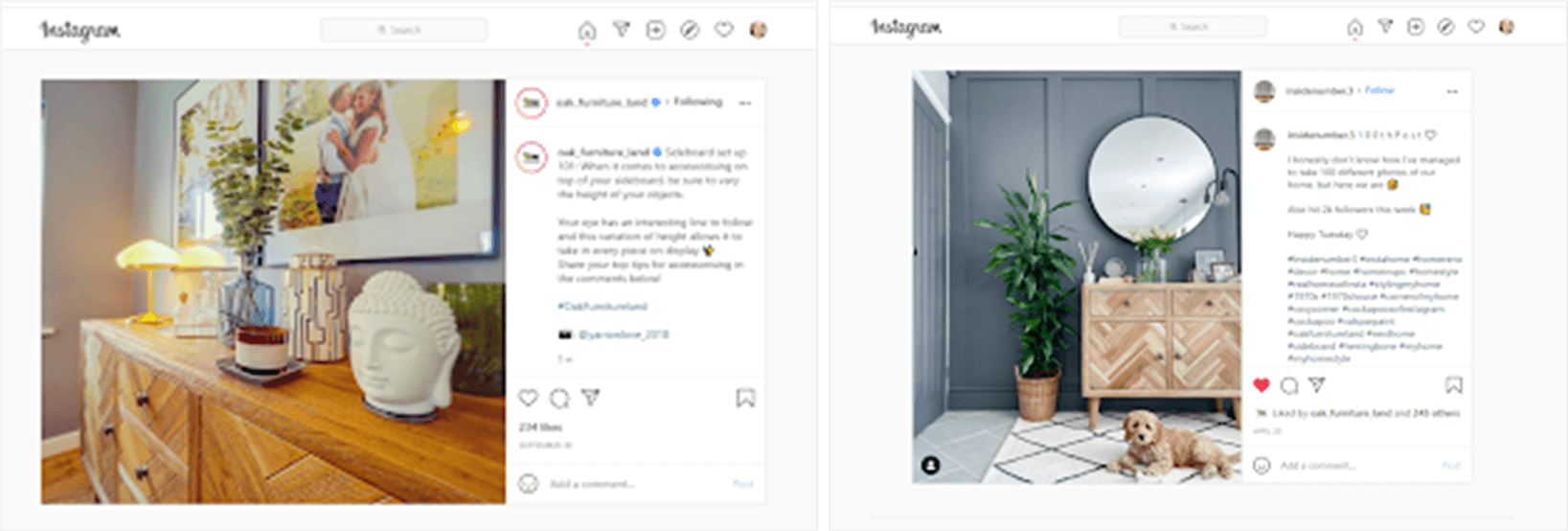 Instagram posts featuring Oak funitureland